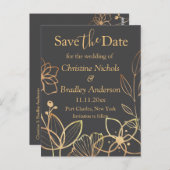 Houtskool & Gouden bruiloft Save the Date Briefkaart (Voorkant / Achterkant)