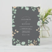 Houtskool Gouden Loof Eucalyptus Bruiloft Kaart (Staand voorkant)