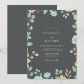 Houtskool Gouden Loof Eucalyptus Bruiloft Kaart (Voorkant / Achterkant)