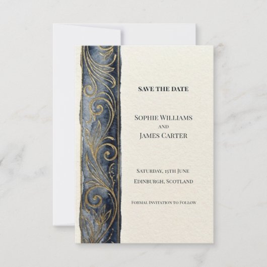 Houtskool Gouden Scroll Save The Date Kaart (Voorkant)