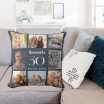 Houtskool grijs aangepaste fotocollage verjaardag kussen<br><div class="desc">Een uniek cadeau voor een 21e verjaardag,  het vieren van haar leven met een collage van 8 van uw eigen foto's,  afbeeldingen. Personaliseer en voeg haar naam,  leeftijd en een datum toe. Een houtskool grijze achtergrond,  witte tekst. De naam is geschreven met een modern handschrift.</div>