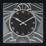Houtskool grijs Art Deco klok - Abstracte lijnen<br><div class="desc">"Art Deco Clock",  "Art Nouveau Clock",  "Dark Charcoal Grey Grey",  "1920s geometrische symmetrische lijnen",  "Stijlvolle verfijnde 1920-stijl",  "Zwart-wit",  "Retro  luxueus antiek",  "Elegant lijnpatroonontwerp",  "Glamoureuze glam vierkante klok",  "Classy Classic Glamor"</div>
