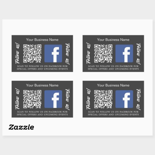 Houtskool grijs bedrijfsnaam qr code Facebook Rechthoekige Sticker (Vel)