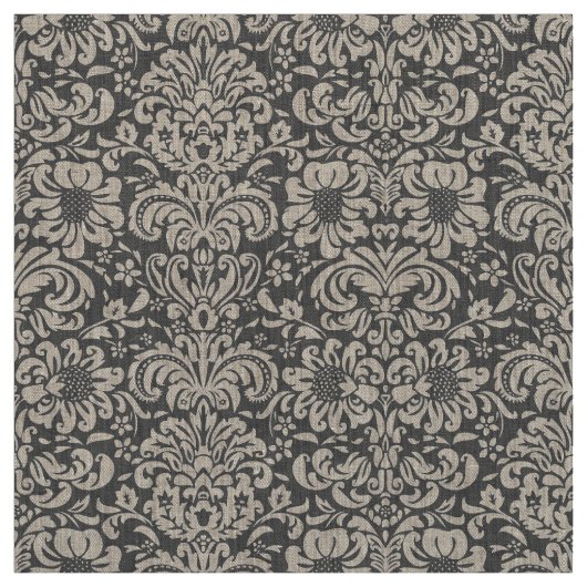 Houtskool Grijs Bloemen Damask Stof (Swatch)