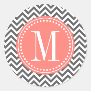 Houtskool Grijs Chevron Zigzag Gepersonaliseerd Mo Ronde Sticker
