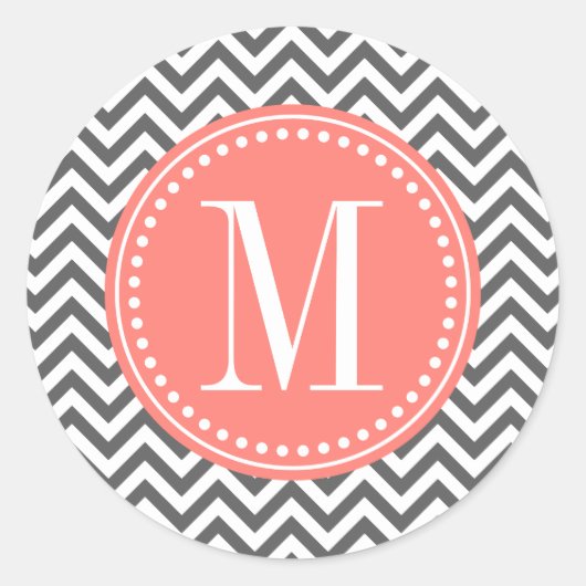 Houtskool Grijs Chevron Zigzag Gepersonaliseerd Mo Ronde Sticker (Voorkant)