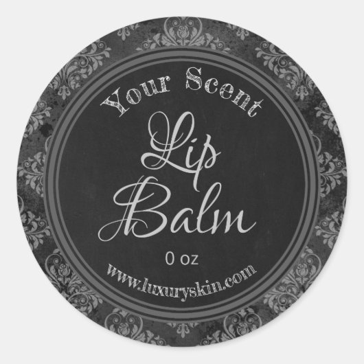 Houtskool Grijs Damast Chalkboard Lip Balm Labels (Voorkant)