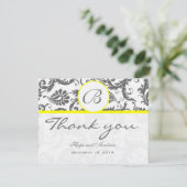 Houtskool Grijs Damast Gele Bruiloft Dank u Kaart (Staand voorkant)