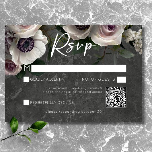 Houtskool Grijs Elegante Bloemen Moderne bruiloft RSVP Kaartje