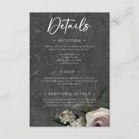 Houtskool Grijs Elegante Bloemen Moderne Huwelijk Informatiekaartje (Voorkant)