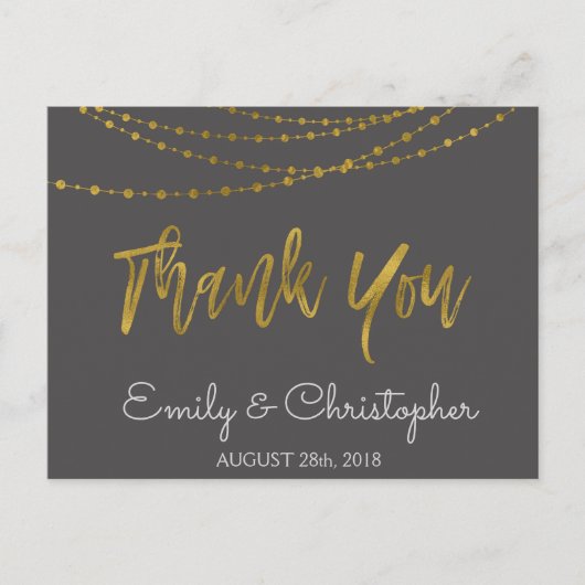 Houtskool Grijs en Gouden Folie Dank U Briefkaart (Voorkant)