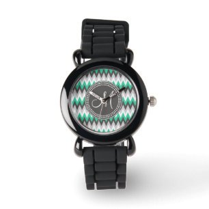 HOUTSKOOL GRIJS EN GROENE CHEVRON HORLOGE