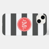 Houtskool Grijs en Koraal Brede Streep Monogram Case-Mate iPhone Case (Achterkant (horizontaal))