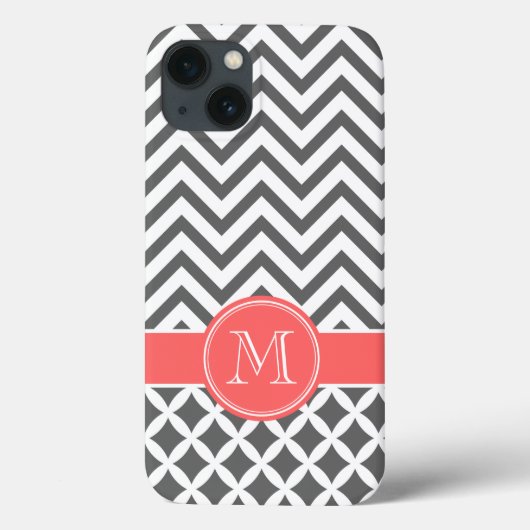 Houtskool Grijs en Koraal Chevron Monogram Case-Mate iPhone Case (Achterkant)