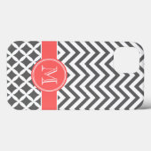 Houtskool Grijs en Koraal Chevron Monogram Case-Mate iPhone Case (Achterkant (horizontaal))