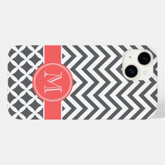 Houtskool Grijs en Koraal Chevron Monogram Case-Mate iPhone Case (Achterkant (horizontaal))