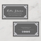 Houtskool Grijs en Wit Chic Grieks Key Border Visitekaartje (Voorkant / Achterkant)
