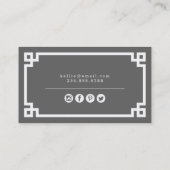 Houtskool Grijs en Wit Chic Grieks Key Border Visitekaartje (Achterkant)