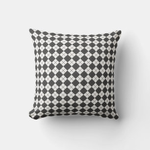 Houtskool Grijs en Wit geruit Argyle Patroon Kussen