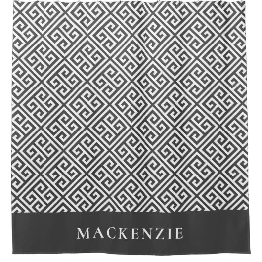 Houtskool Grijs en Wit Grieks Sleutelnaam Monogram Douchegordijn (Voorkant)