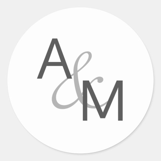 Houtskool Grijs en Wit Monogram Envelop Afdichting Ronde Sticker (Voorkant)