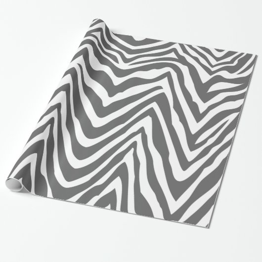 Houtskool Grijs en Wit Zebra Strepen Dierenprint Cadeaupapier (Uitgerold)