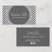 Houtskool Grijs en Witte Preppy Strepen Visitekaartje (Voorkant / Achterkant)