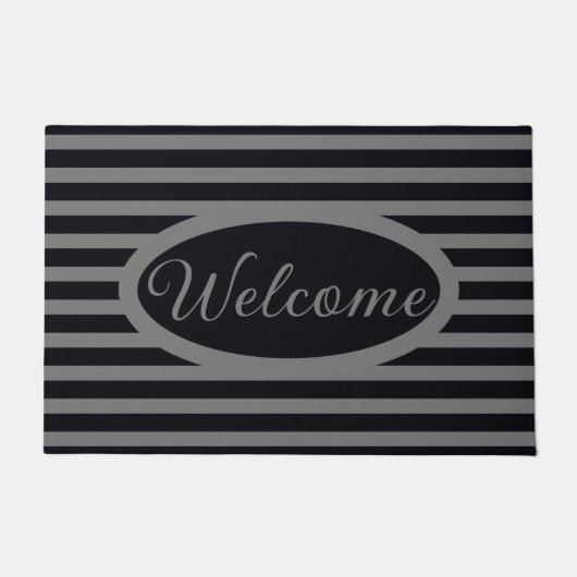 Houtskool Grijs en Zwarte Streep Deurmat (Voorkant)