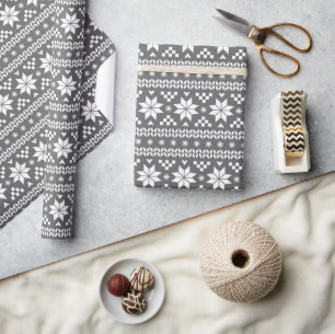 Houtskool Grijs Fair Isle Kerst Sweater Patroon Cadeaupapier