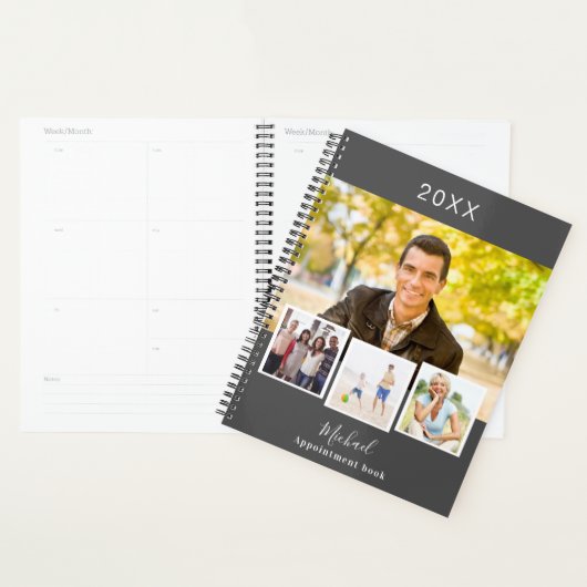 Houtskool grijs foto collage afspraken 2026 planner (Display)