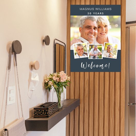 Houtskool grijs fotocollage verjaardagsfeestje wel poster