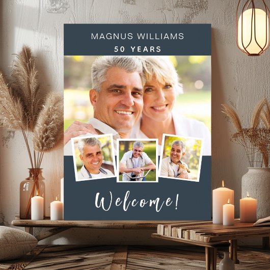 Houtskool grijs fotocollage verjaardagsfeestje wel poster