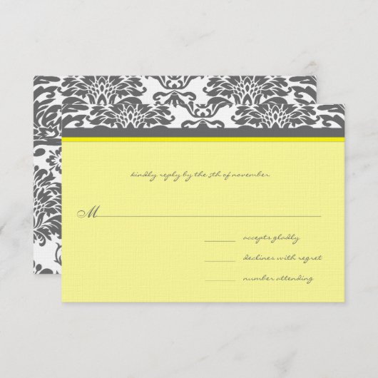 Houtskool Grijs & Geel Bruiloft RSVP (Voorkant / Achterkant)