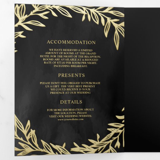 Houtskool Grijs Goud Blad Tak Alles in Een Bruilof Drieluik Uitnodiging (Binnenzijde eerst)