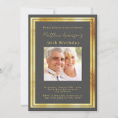 Houtskool grijs goud foto verjaardag kaart (Voorkant)