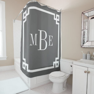 Houtskool Grijs Grieks Key Border Monogram Douchegordijn