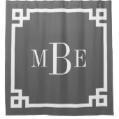 Houtskool Grijs Grieks Key Border Monogram Douchegordijn (Voorkant)