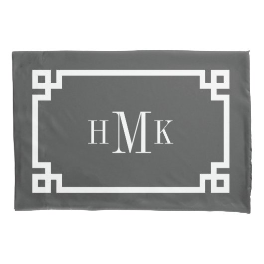 Houtskool Grijs Grieks Sleutel Monogram Standaard Kussensloop (Voorkant-Links)