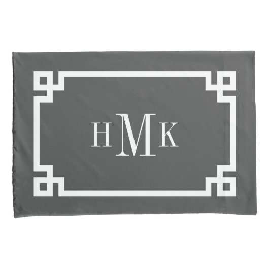 Houtskool Grijs Grieks Sleutel Monogram Standaard Kussensloop (Voorkant-Rechts)