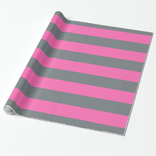 Houtskool Grijs, Heet Roze #2 XL Preppy Streep 1X Cadeaupapier