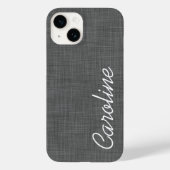Houtskool Grijs Linnen Textuur Custom Monogram Case-Mate iPhone Case (Achterkant)