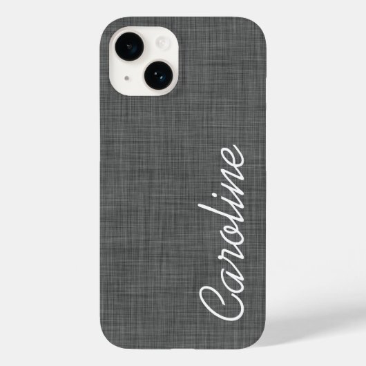 Houtskool Grijs Linnen Textuur Custom Monogram Case-Mate iPhone Case (Achterkant)