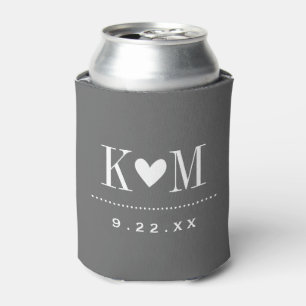Houtskool Grijs Modern Huwelijk Monogram Blikjeskoeler