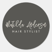 Houtskool grijs modern minimaal elegant script ronde sticker (Voorkant)