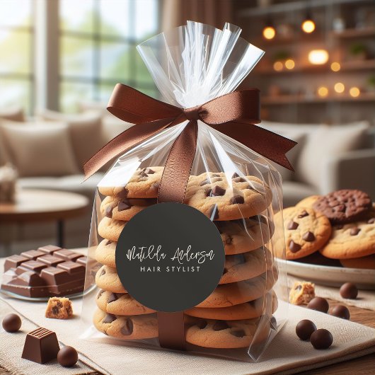 Houtskool grijs modern minimaal elegant script ronde sticker