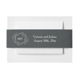 Houtskool grijs monogram borstkas uitnodigingen wikkel