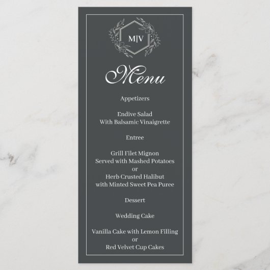 Houtskool grijs monogram Crest Menu (Voorkant)
