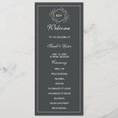 Houtskool Grijs Monogram dubbele zijprogrammakaart Programmakaart (Voorkant)