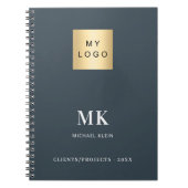 Houtskool grijs monogram initialen bedrijf notitieboek (Voorkant)