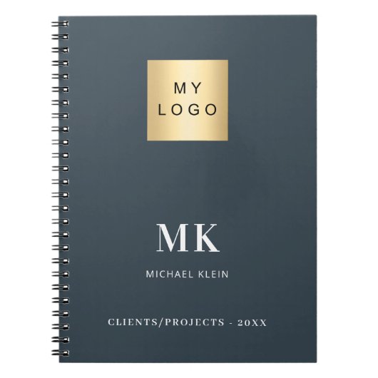 Houtskool grijs monogram initialen bedrijf notitieboek (Voorkant)